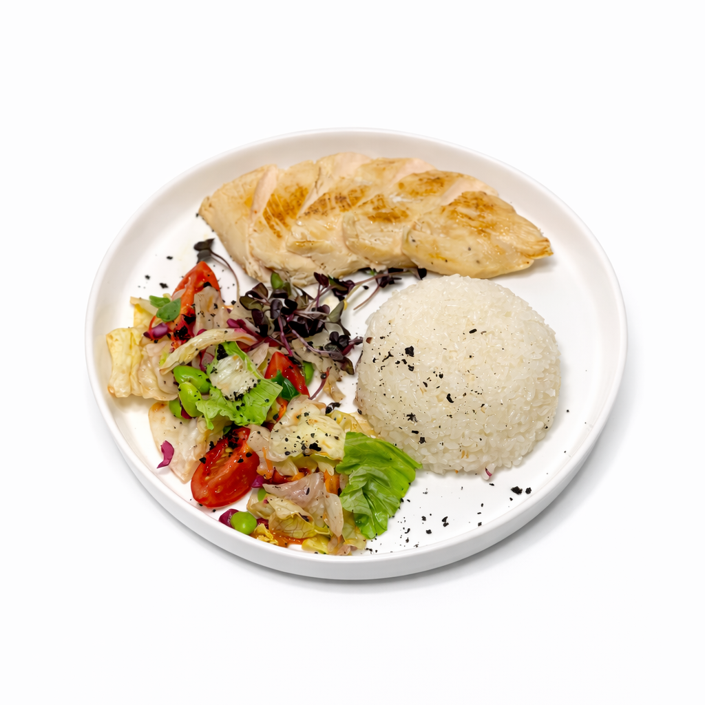 Рис с курицей гриль и овощами